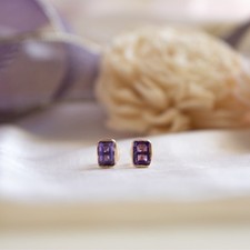 Natural Amethyst Stud Earrings 14K Yellow Gol...