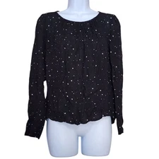 LOGG H&M Womens Pullover Top Size 0 Black White Star Pattern Pleated Tunic