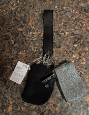 Women s Dual Pouch keychain Wallet Wristlet Black/Silver Glitter 2-Piece Zipper
