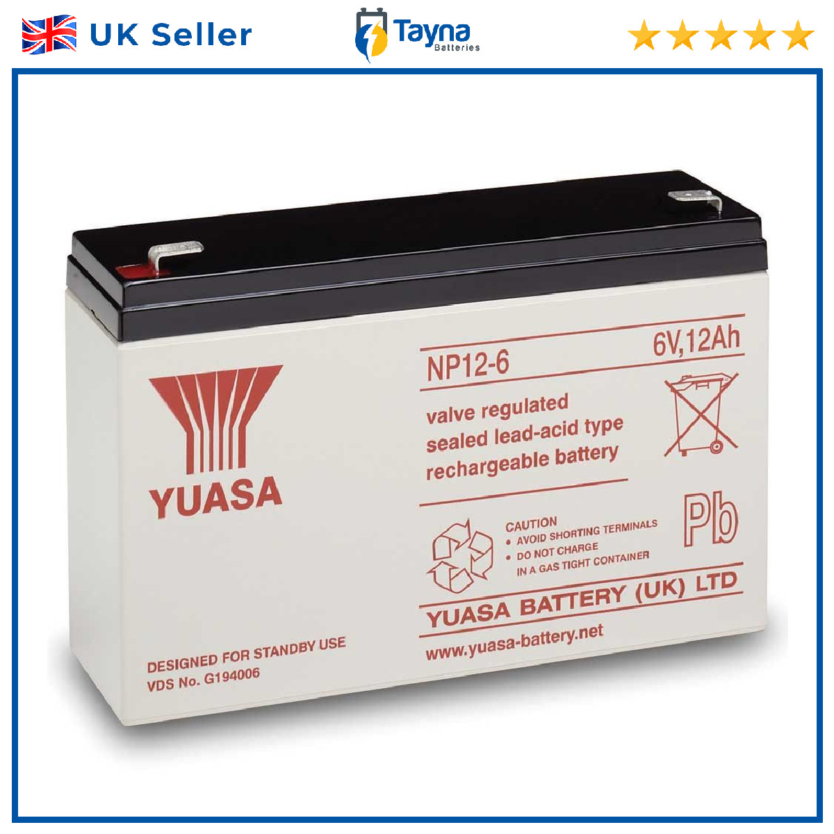 Yuasa NP12-6 Lead Acid Battery 6V 12Ah