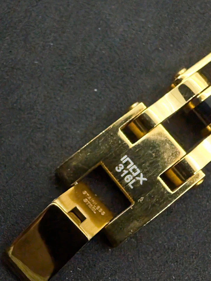 Inox Bracelet gold tone with black marked 316 L stainless steel men's link chain - Image 3 of 4