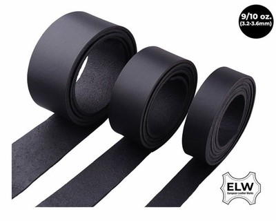 ELW Black Latigo Leather 9-10oz (3.6-4mm) Straps, Belts, Strips 72'' & 84'' Length