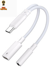 Vcddom USB C to 3.5mm Headphone and Charger Adapter, 2 in 1 Type C White