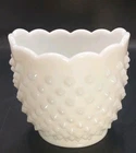 Vtg Fenton Milk Glass Scalloped Hobnail Spooner/ Vase