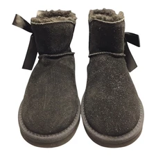 Pawz by Bearpaw Amelia II Mini Ankle Boots Womens US 10 Black Suede Bow Slip On