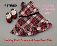 AMERICAN GIRL Doll Janie and Jack Holiday Plaid Dress/Rose Bow Flats-Retired
