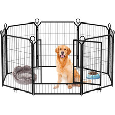 Portable Metal Dog Playpen with Door  Stakes Foldable for Medium Dogs Outdoor