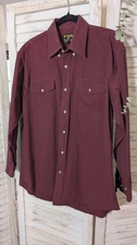 Wyoming Traders Mens Shirt Medium Tall Long Sleeve Button Down Burgundy
