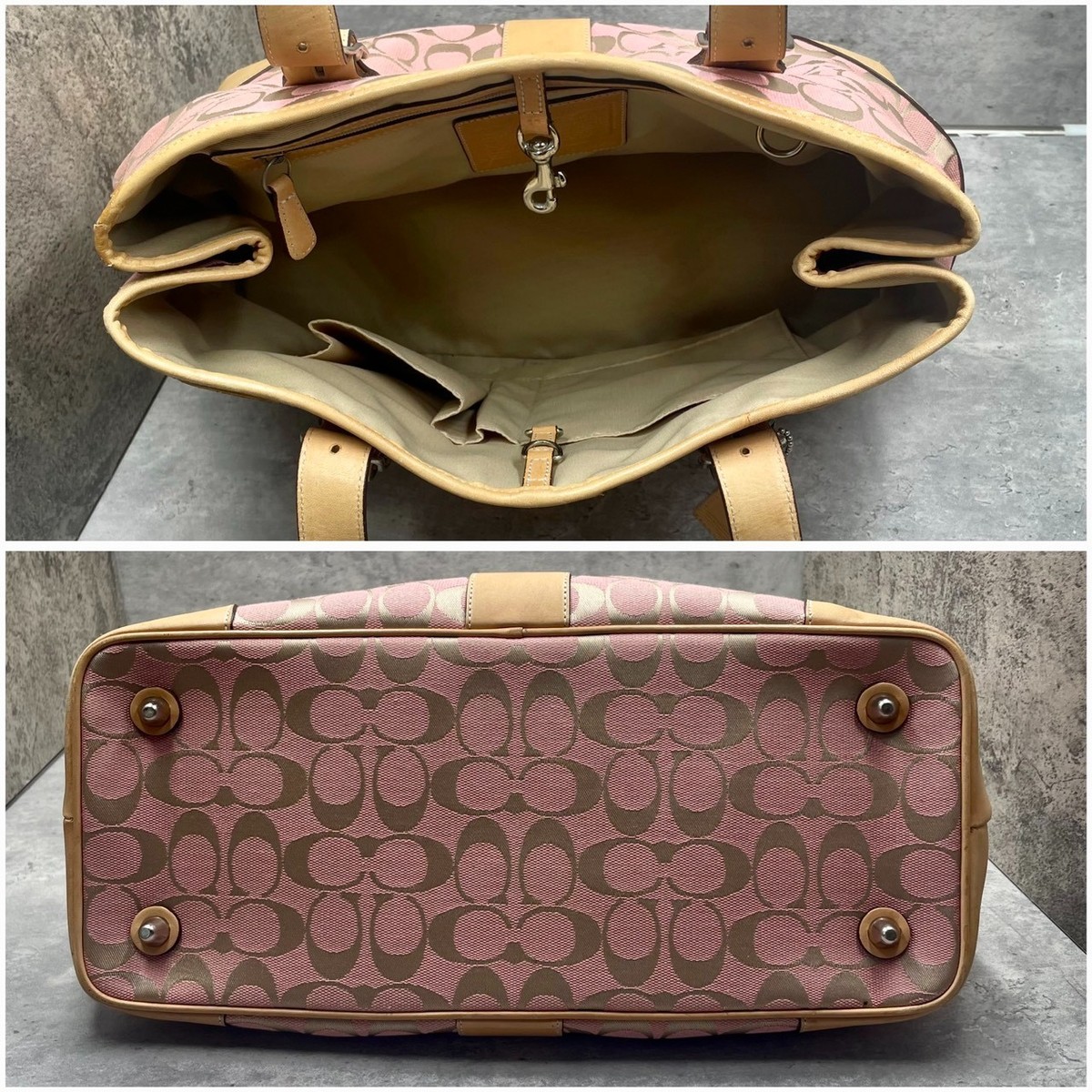 COACH 6337 Pink Tote bag Signature shoulder Vintage Canvas Leather