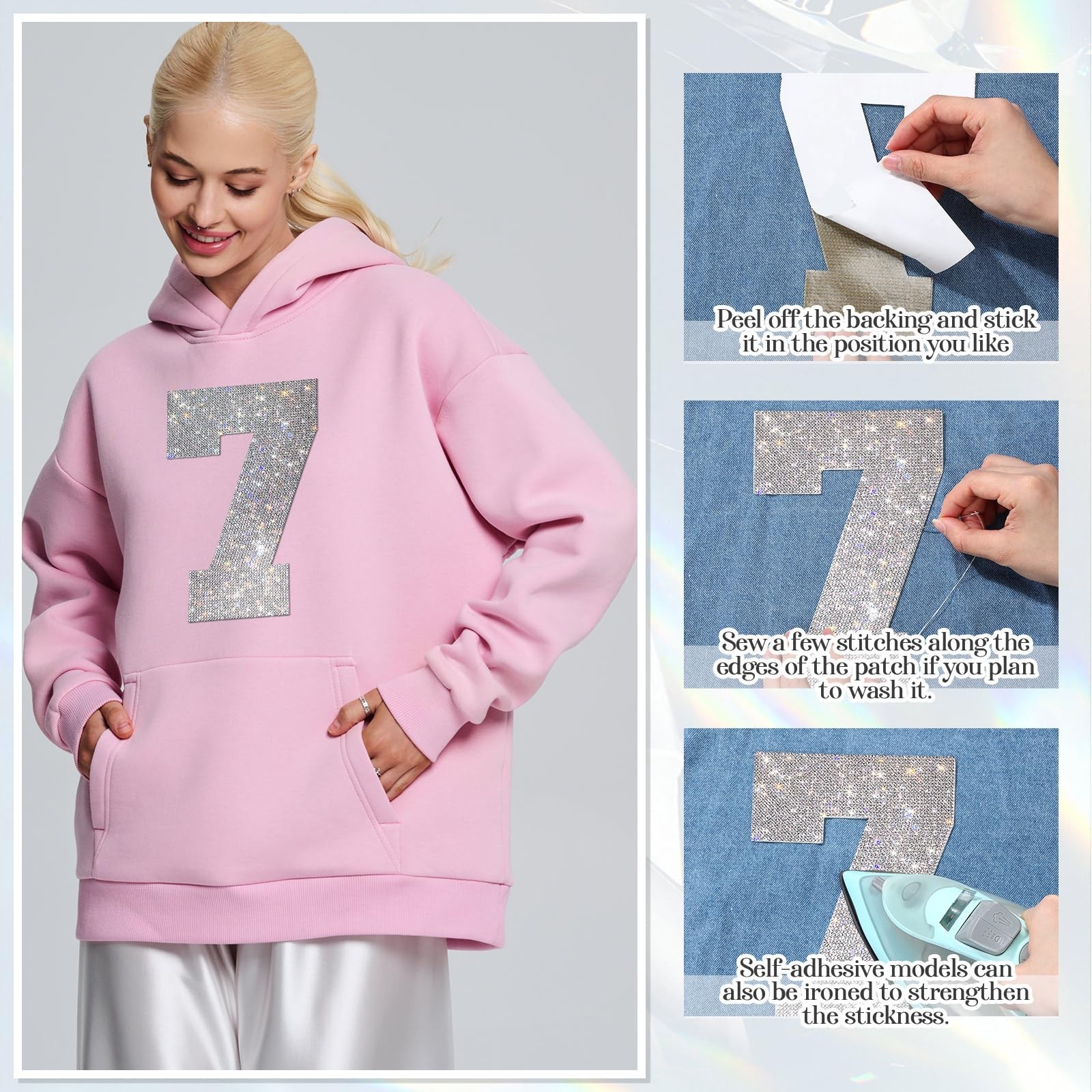 Weekgrat 8 Inch 2 Pcs Large Rhinestone Number Patches Self Adhesive Iron on