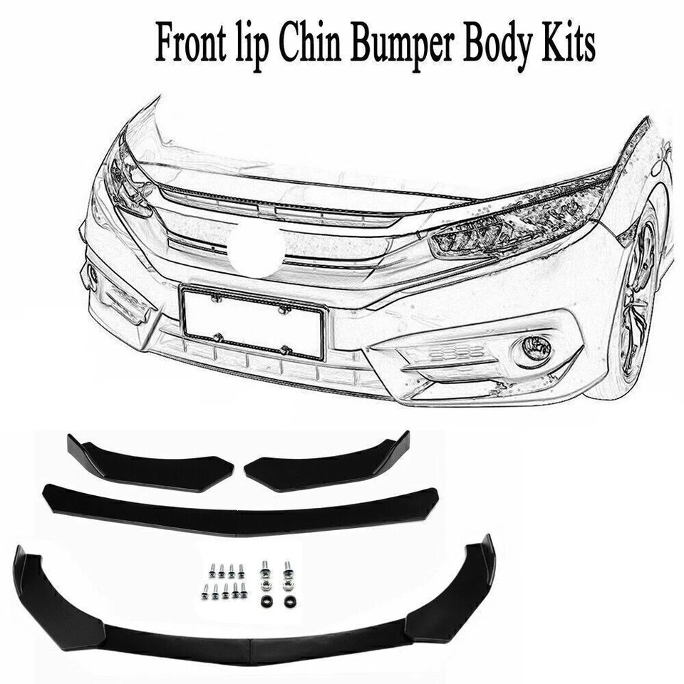 For Mitsubishi Mirage Front Splitter Bumper Lip Spoiler Splitter Kit Gloss Black - Image 2 of 4