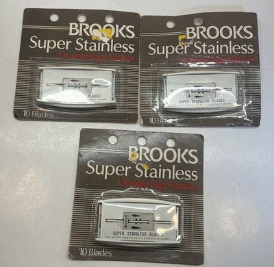 Vintage Brooks Super Stainless Double Edge Blades 10pk, Lot of 3 New Sealed