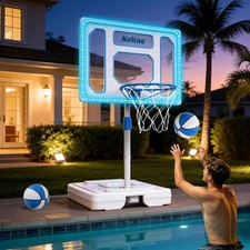 Oversized Pool Basketball Hoop with Super Bright Solar Lights, Poolside Basketba