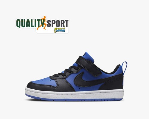 Nike Court Borough Nero Blu Scarpe Shoes Bambino Sportive Sneakers HM6298 480 - Foto 4 di 5
