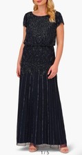 Adrianna Papell Navy Short Sleeve Beaded Embellished Dress Gown Sz2