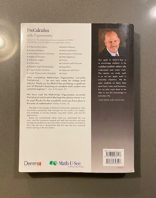 Math U See PreCalculus with Trigonometry Instruction Manual DVDs & Test Booklet - Image 3 of 4