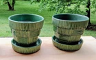One Vintage McCoy Pottery Green Basketweave Planter Pot 5" Tall  w/Attach Saucer