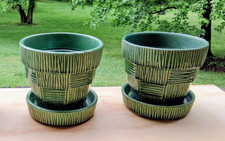 One McCoy Vintage Green Basketweave Planter Pot 5