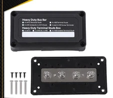 Heavy Duty 4 Way Bus Bar/Power Distribution Box Terminal Studs 300A 48V DC Black
