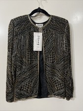 Stenay NWT Black Silk Eveningwear Jacket with Black and Gold Beaded Detail Sz S