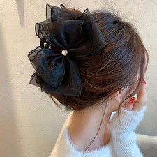 Fashion Tulle Big Bow Hair Claw Clips for Women Elegant Bowknot Hairpin