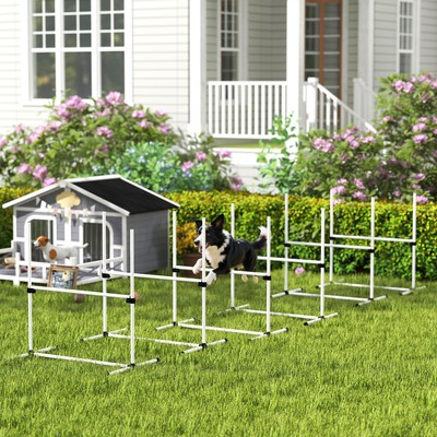 6 Piece Dog Agility Set with Adjustable Height Jump Bars, White