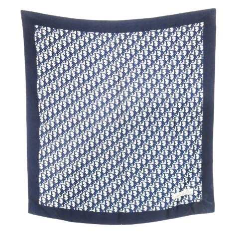 Christian Dior Scarf Square Trotter Logo Pattern Navy Women's Authentic