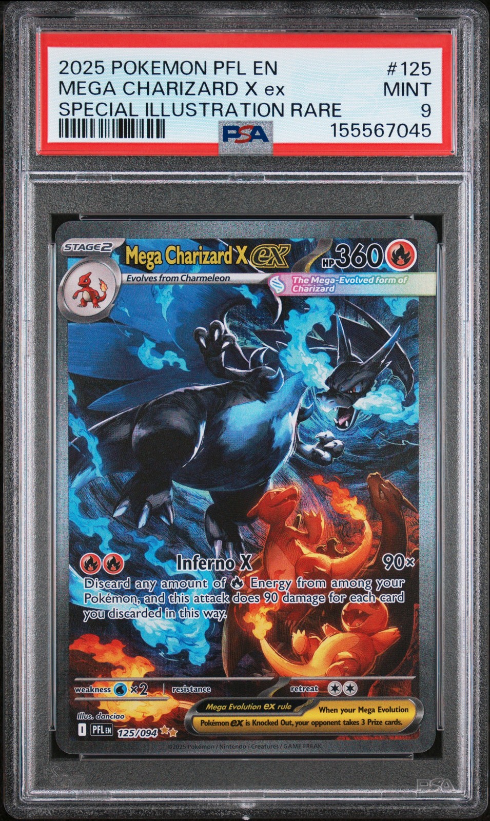 2025 POKEMON PFL EN-PHANTASMAL FLAMES #125 MEGA CHARIZARD X EX PSA 9