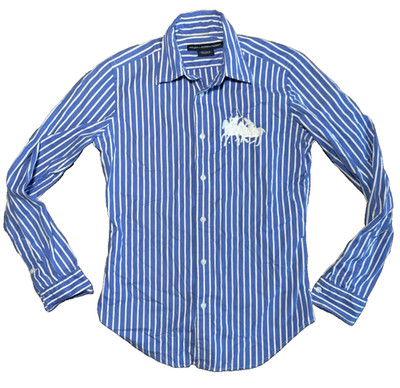 Y2K Polo Ralph Lauren Sport Button Blue Stripe Preppy Office Logo Womens 4