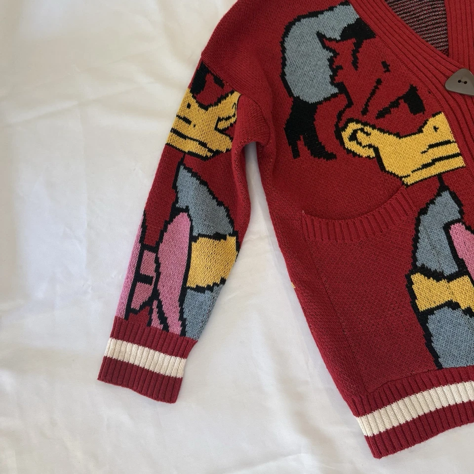 Disney Pato Donald Rojo Tejido Cárdigan Suéter Suelto Kawaii Top L Equivalente Foto 4 de 4