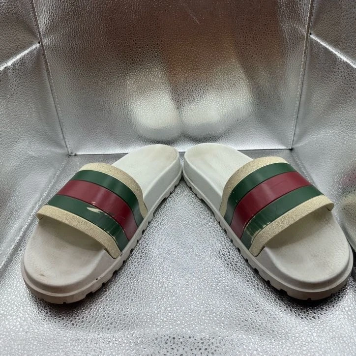 Size 10 - Gucci Pursuit Web Pool Beach Resort White Red Green Slides Sandals - Image 3 of 4