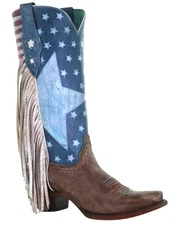 Corral Women's Boot Barn Stars And Stripes Fringe Tall Western Snip Toe - A4305