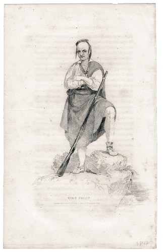 1845 Book Plate Illustration of Wampanoag Indian Leader King Philip aka Metacom