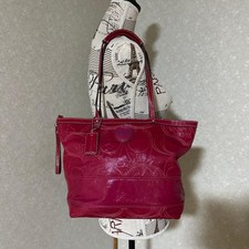 COACH Fuchsia Pink Patent Leather Large Tote Bag Patent Finish Women Brand Card