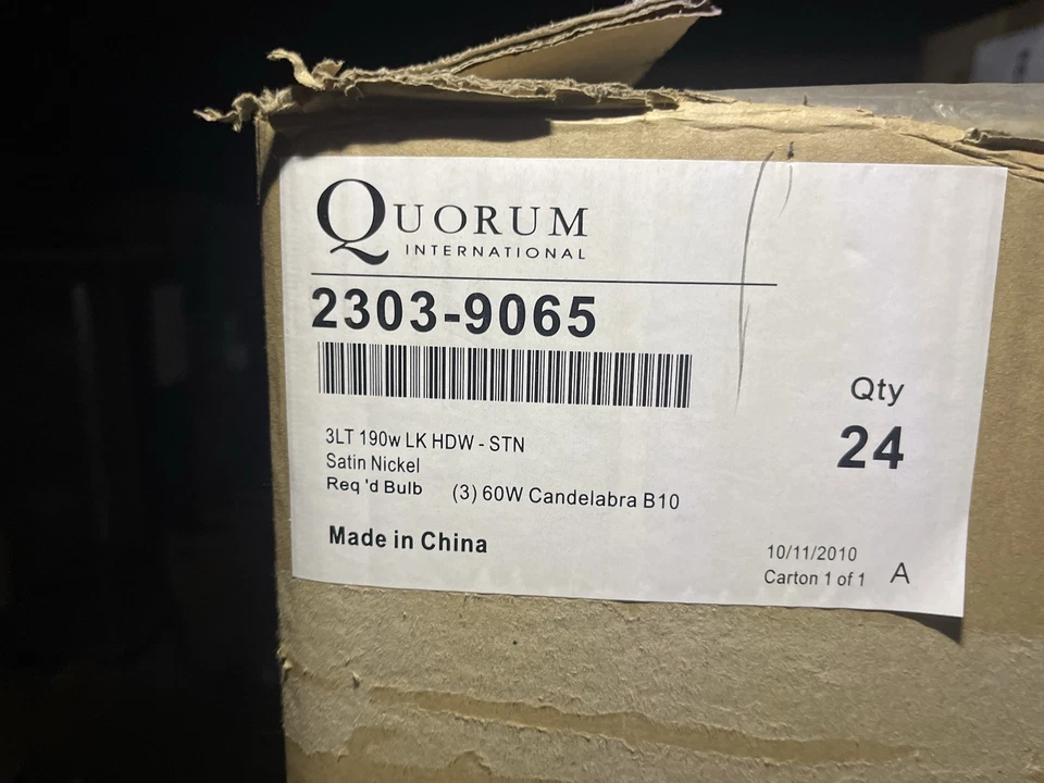 Quorum 2303-9065 3 Light Candelabra Fan Light Kit Satin Nickel 60W B10 - Image 2 of 2