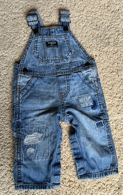 Oshkosh B Gosh Baby Bib Overalls 6 Months Patchwork Distressed Denim vestbak