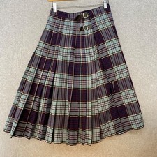Vintage New Era 27" Waist Blue Tartan Kilt Style Pleated Skirt Made In Scotland