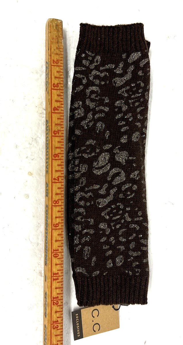 как выглядит Leg Warmers w A Silver Leopard Print Design in BROWN By CC Exclusives NWT Womens фото