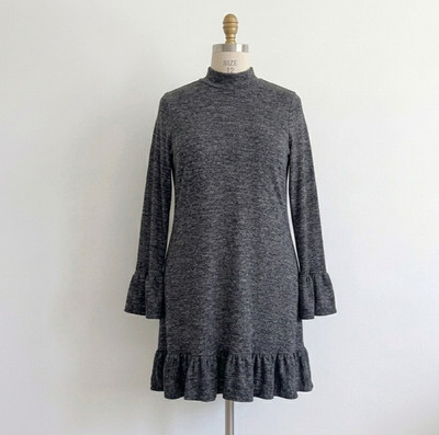 Express Mini Knit Dress Heathered Grey Large Soft Ruffle Graduation Whimsycore