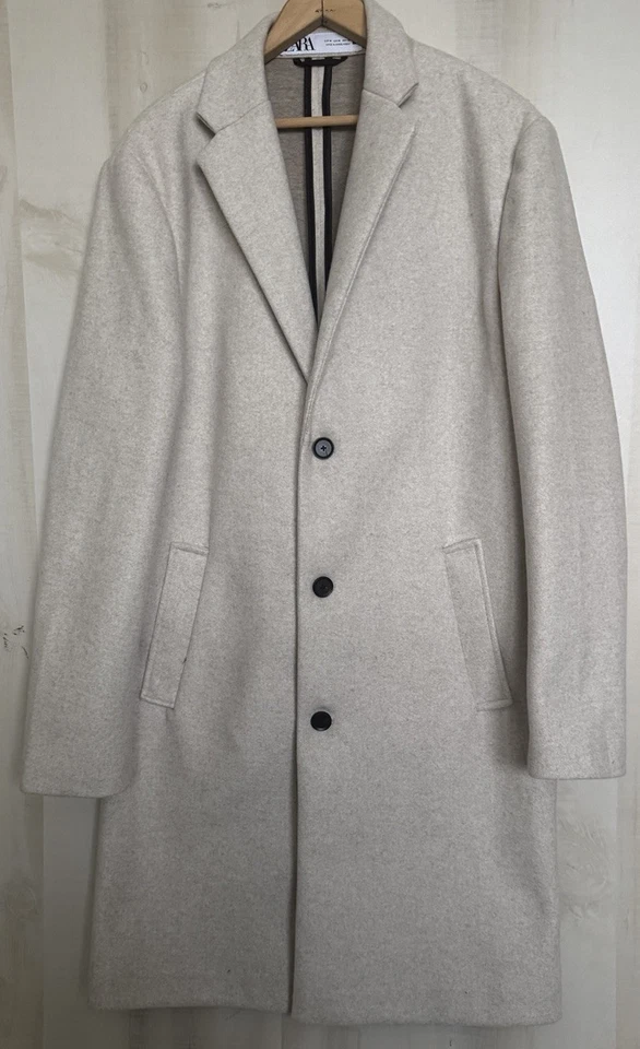 ZARA Mens 4 Way Stretch Trench Coat Button Closure Size Medium Gray - Image 2 of 4