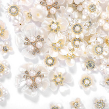70 Pcs Rhinestone Buttons Flower Faux Pearl Buttons Flat Back Flower