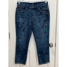 NEW Lauren Ralph Lauren Womens Paint Splatter Girlfriend Jeans Dark Wash Size 10