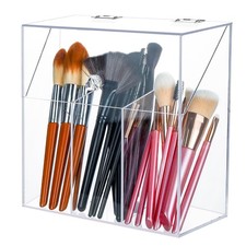 Clear Acrylic Makeup Brush Holder with Lid - Large 3-Slot Organizer for Vanity