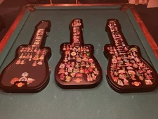 Hard Rock Café Guitar Shape Pin Display Cases And Pins Bundle