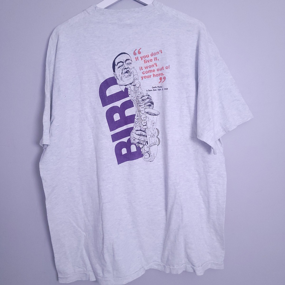 Vintage 90s Charlie Parker The Bird Jazz Down Beat Shirt 2XL Grey