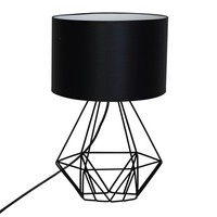 Tischleuchte Schwarz Stoff Metall 44Cm E27 Tischlampe Wohnzimmer Nachttischlampe