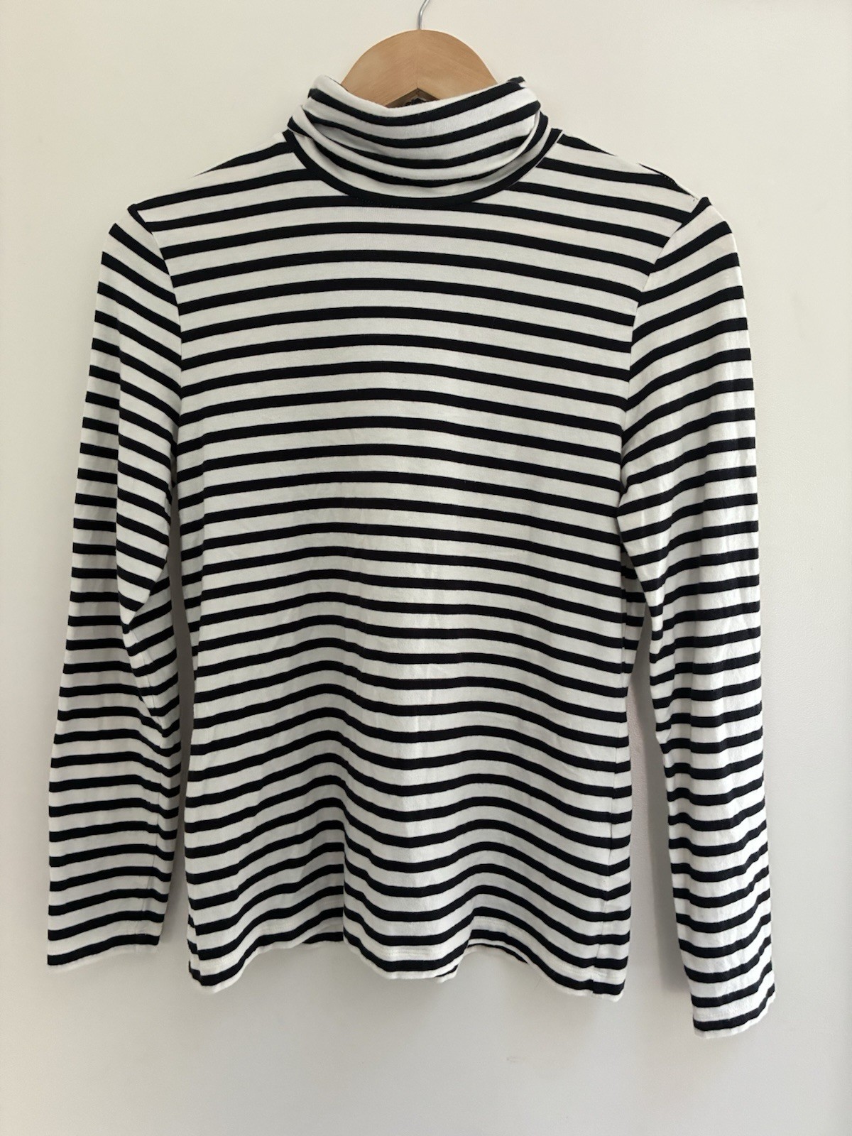 Lands' End Shaped Fit Womens Striped Cotton Long Sleeve Turtleneck Shirt Navy XS