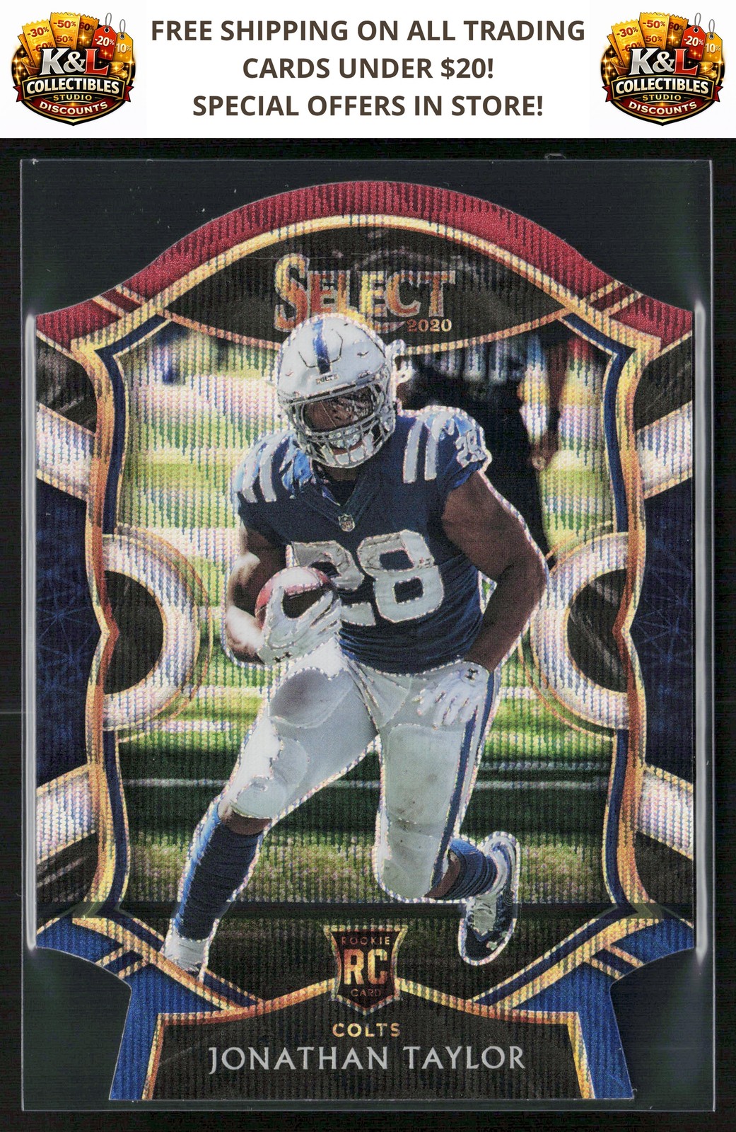 2020 Panini Select #53 Jonathan Taylor Tri-Color Prizm Die Cut