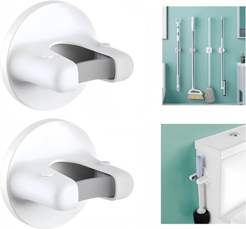 Bathroom Organization Made Easy with Wall Mounted Hooks for Brooms and White