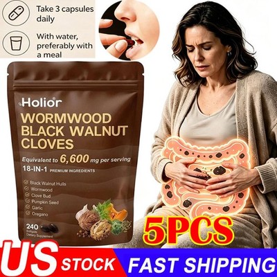 5X Holior 18-in-1 Wormwood Black Walnut Cloves Gut Digestive Softgels 6600mg